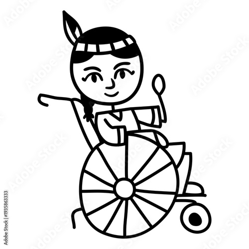 Native american girl waving in wheelchair doodle