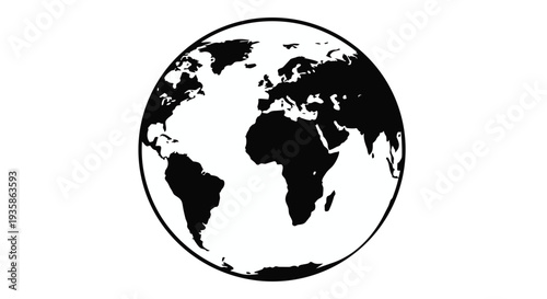 Black and white illustration of the earth with continents outlined