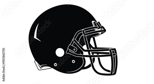 Black football helmet with face guard and white outline