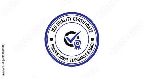 Iso quality certificate with professional standards symbol on for business and management