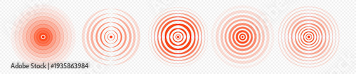 Pain symbol set red color isolated on transparent background for decoration, design project. Radial stomach pain