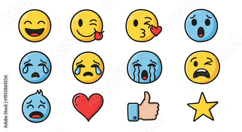 Collection of diverse emoji faces and icons expressing various emotions.