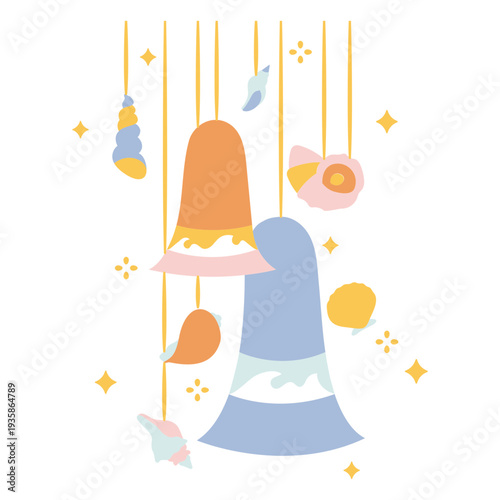 Christmas decorations bells and shells flat