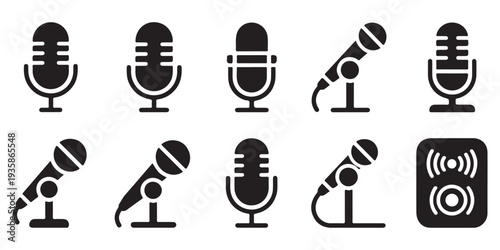 Collection of Microphone Vector Icons. Essential symbols for audio, podcast, and voice applications.