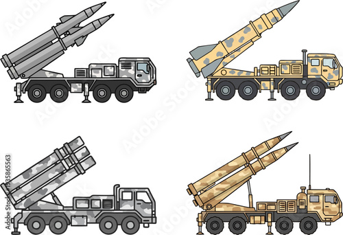 Military Truck Mounted Missile Launcher Flat Vector Illustration