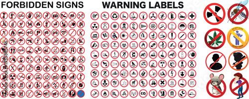 Photos Forbidden and Warning Signs Large Set Safety Prohibition Icons Vector
