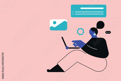 Art & Illustration Person Using Smartphone with Social Media Notifications