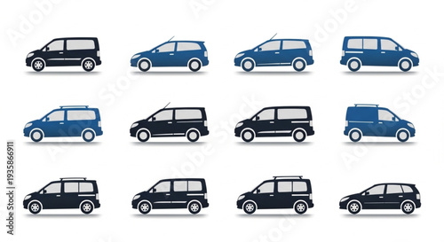 Collection of diverse modern vehicles in various colors.