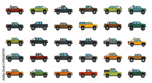 Collection of Diverse Pickup Trucks in Various Colors.