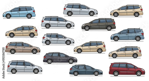 Collection of diverse station wagon cars in various colors.