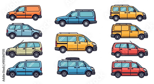 Collection of Diverse Van Vehicles Illustrated.