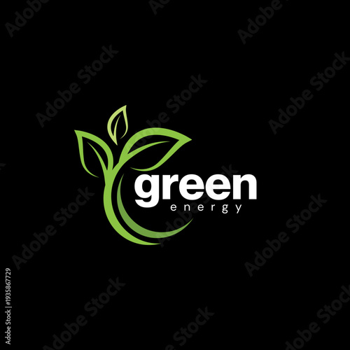 Green Energy Leaf Logo Design Template, Renewable Energy Company Brand Logo, Sustainable Eco Power Business Logo Identity, Environmental Green Technology Logo, Clean Energy Innovation Branding Logo