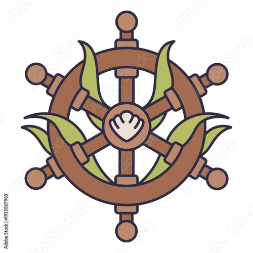 Ship helm sea plants