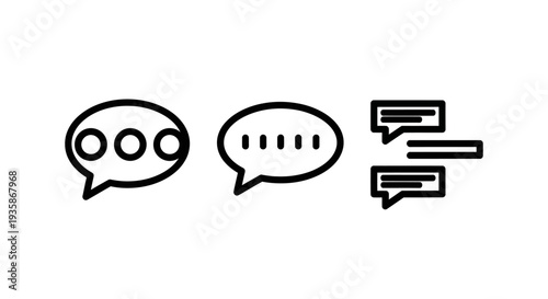 Conversation and chat icons: multiple speech bubbles and typing indicator, symbolizing dialogue, messages, and online communication.