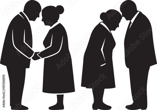 Elderly couple in greeting silhouette
