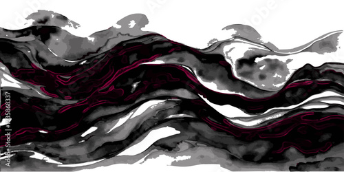 Vector Abstract ink painting with dynamic brushstrokes, showcasing an amalgamation of undulating forms. Evoking a sense of the flow, capturing fluidity and motion.