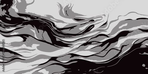 Vector An artistic monochrome display of fluid water motion, capturing the undulating movement and dynamic energy of liquid, a beautiful display of nature's power.
