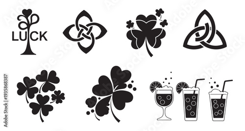 St patricks day luck symbols celtic knots and cocktail glasses setSt patricks day luck symbols celtic knots and cocktail glasses set