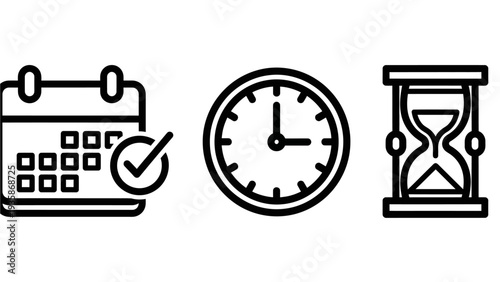 Time Management and Scheduling Line Icons for Event Planning, Deadlines, and Productivity Tracking