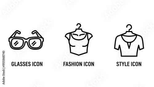 Clear line art icons for fashion, style, and eyewear, perfect for e-commerce, shopping apps, or beauty industry branding and retail concepts.