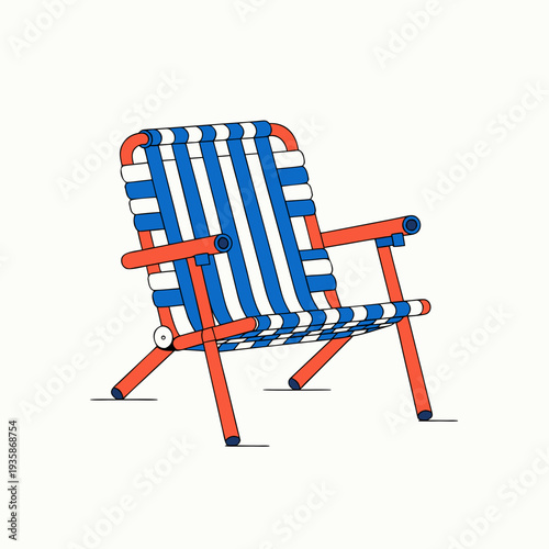 A blue and orange striped beach chair