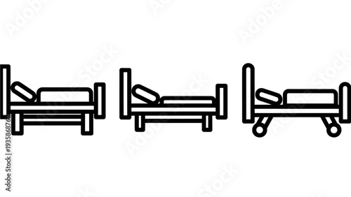Essential line icons depicting various hospital beds, useful for healthcare, medical, emergency, or patient care designs and presentations.