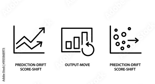 Data Analytics Icons Showing Prediction Drift, Score Shift, and Output Movement for Business Performance, Machine Learning, and Trend Analysis.