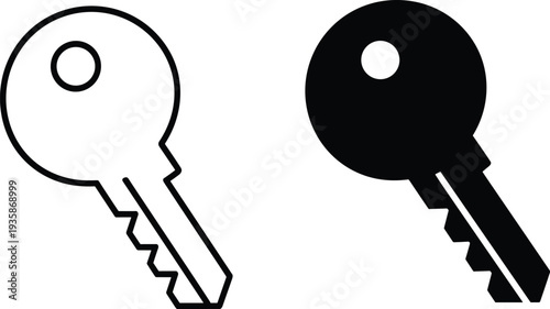 Key icon set, outline and solid security symbol, access lock password vector illustration isolated on background