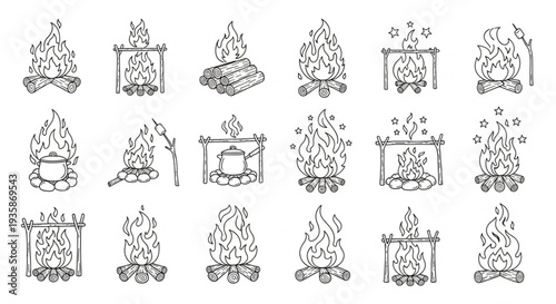 Collection of Hand Drawn Campfire Illustrations.