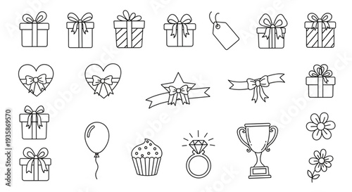 Collection of Hand Drawn Celebration Icons and Symbols.
