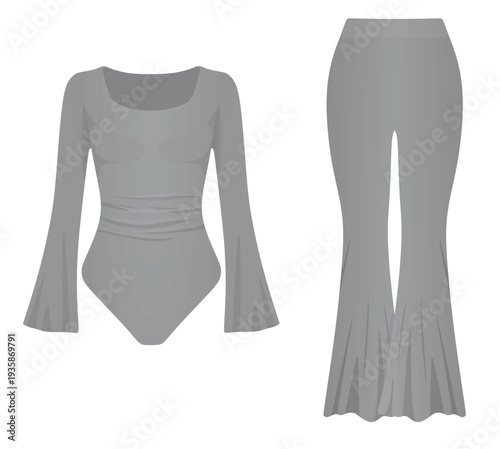 Grey bodysuit shirt and pants. vector illustration