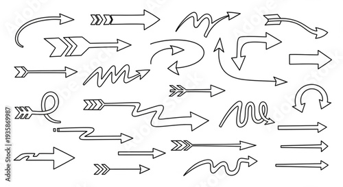 Collection of Hand Drawn Arrow Icons in Various Styles.
