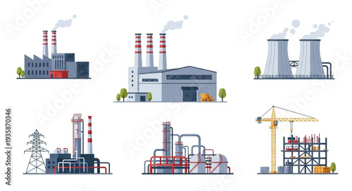 Collection of Industrial Factory Buildings and Power Plants.