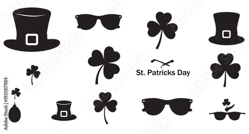 St patricks day sunglasses with leprechaun hat and clover silhouette setSt patricks day sunglasses with leprechaun hat and clover silhouette set