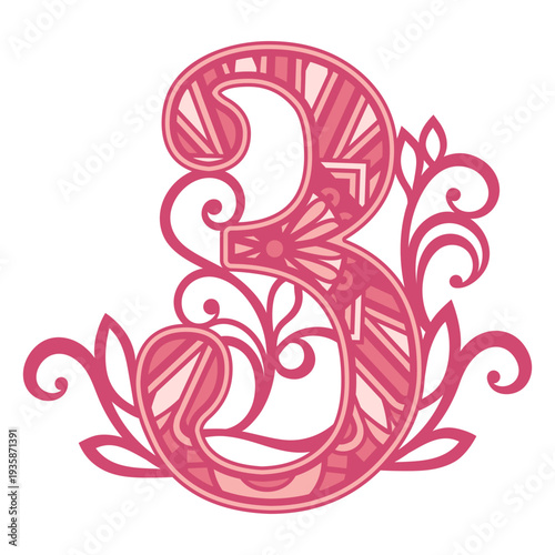Cute pink number 3 mandala