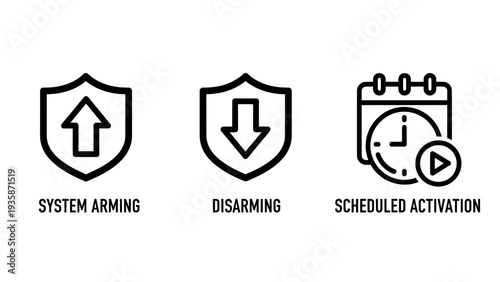 System Arming, Disarming, and Scheduled Activation Outline Icons for Security and Automation Systems