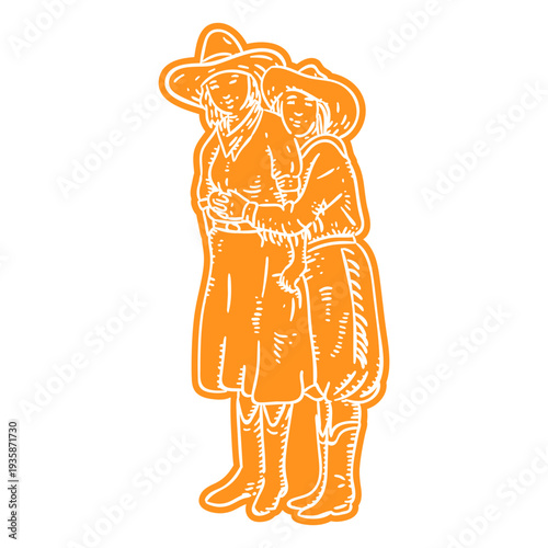 Cowgirls hugging cut out