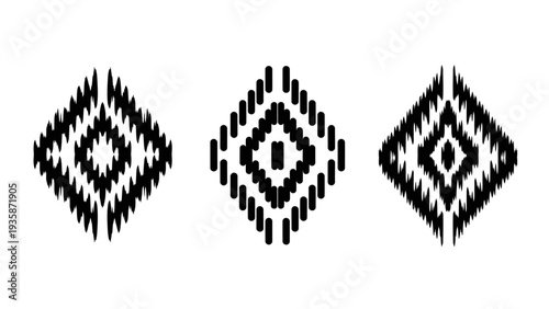 Abstract Black Ikat Diamond Shapes Pattern Elements with Tribal Ethnic Design