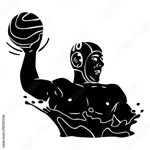 Throwing ball waterpolo right handed player cutout