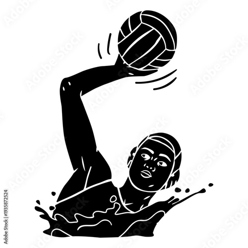 Waterpolo cut out player with ball in hand