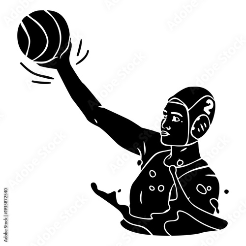 Waterpolo player with ball in hand cut out