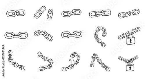 Collection of Hand Drawn Chain Links and Padlocks.