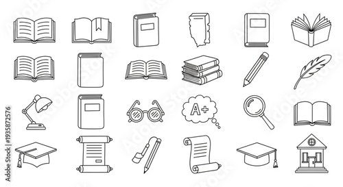 Collection of hand drawn education and learning icons.