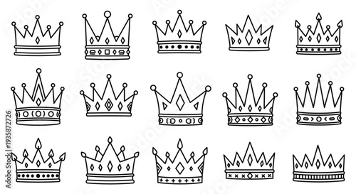Collection of Hand Drawn Crowns Vector Illustration.
