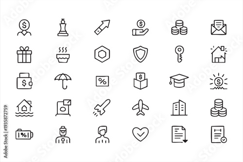 Banking and Investment Outline Symbols for Economic and Accounting Graphics