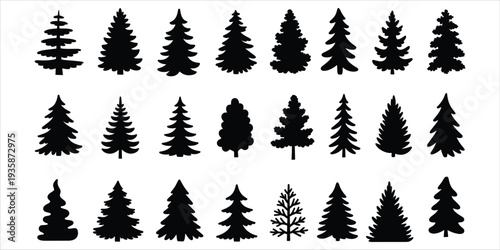 Collection of Black Silhouette Christmas Tree Icons and Vector Graphics Keywords: christmas tree, pine tree, fir tree, evergreen