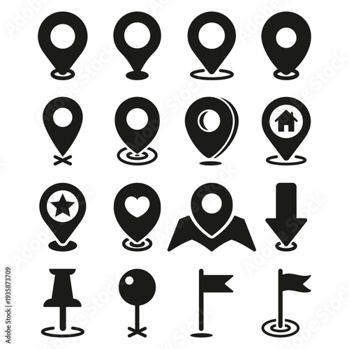 Set of black location pin icons flat vector map markers vector
