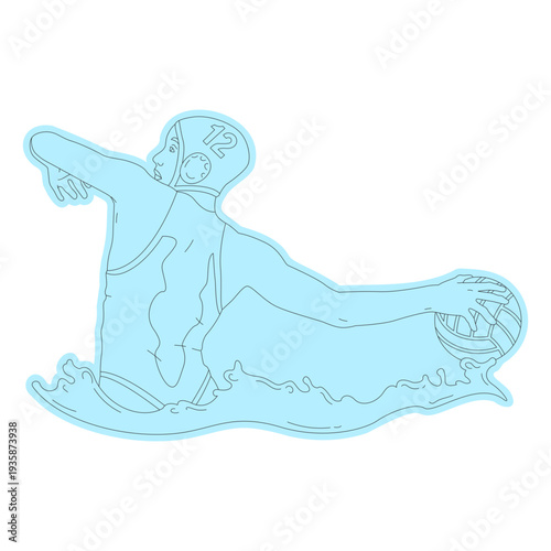 Waterpolo woman player with ball line art
