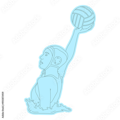 Waterpolo woman player extended arm line art