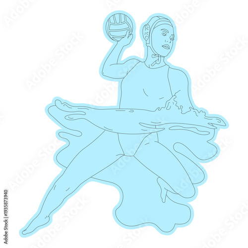 Waterpolo player girl in water line art